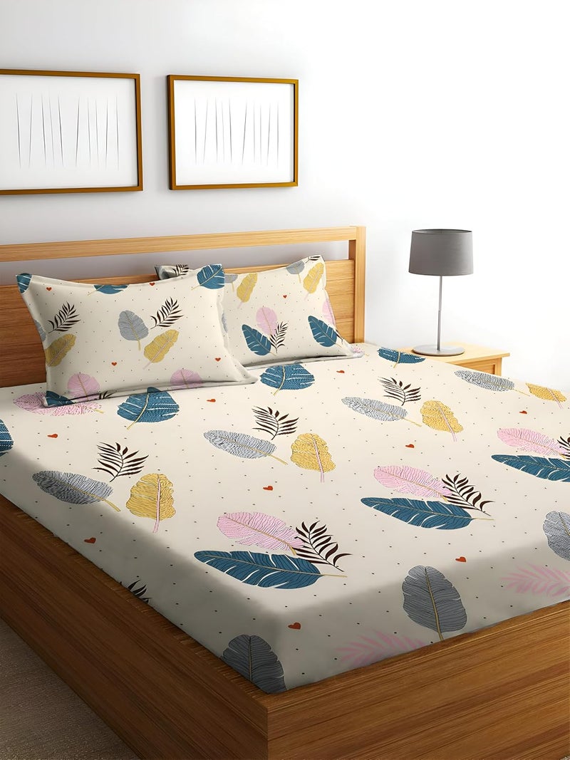 STARNSTYLE 350TC Microfiber Glace Cotton AC Comforter Set King Size with Bedsheet and Pillow Covers - Cream Leaf - Image 5